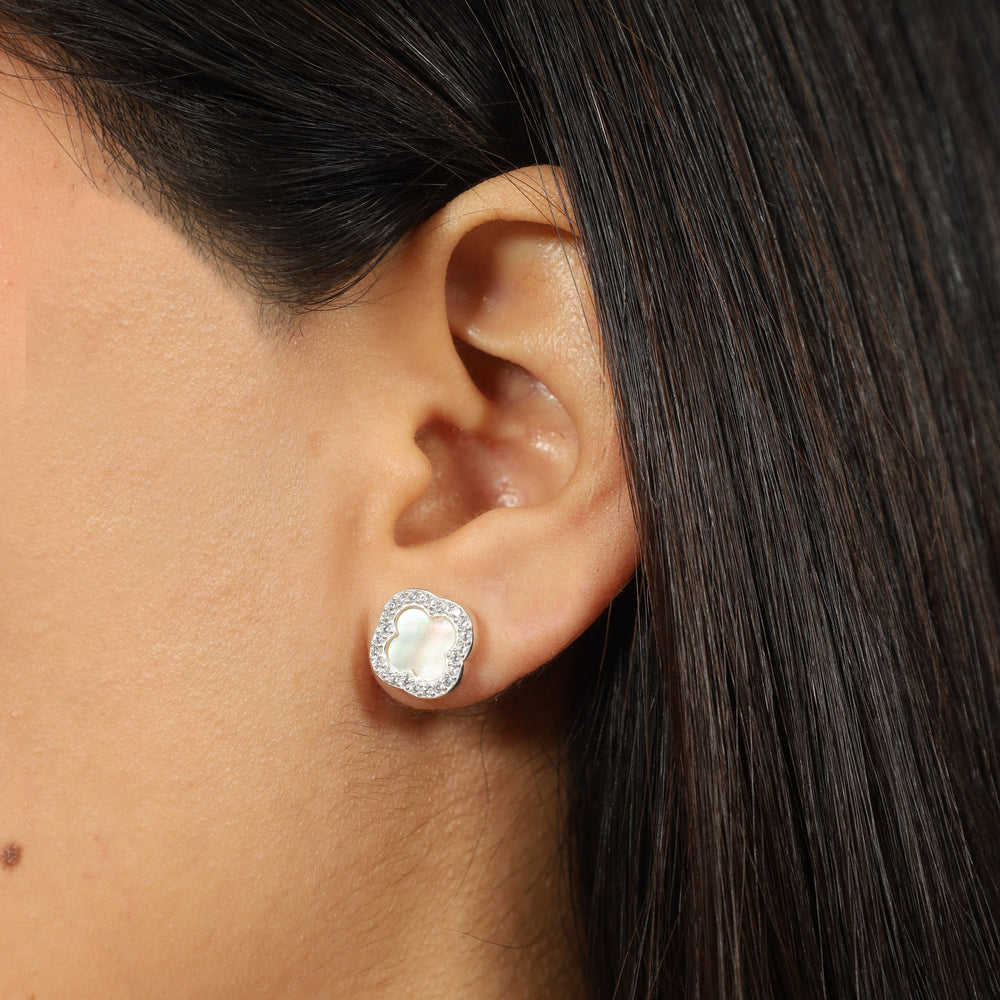 Aretes Clover Nácar - Colección Silver